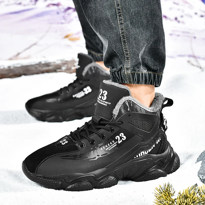 Bottes de neige imperméables avec doublure en fourrure pour hommes, anti-ald, chaussures de sport de plein air, hiver