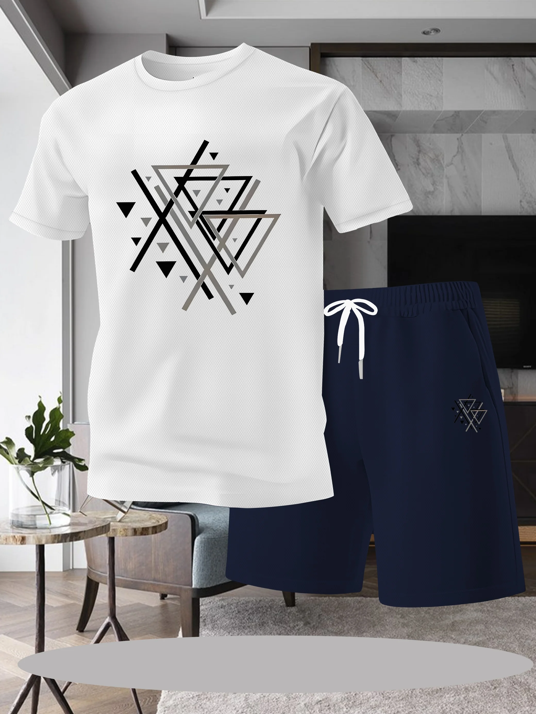 

Summer fashion two-piece set! Men's summer loose quick drying short sleeved T-shirt shorts set