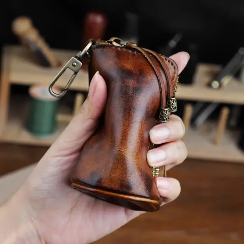 

1pc Viking Sporran Mini Handcrafted Thick Leather Waist Bag Change Holder Pouch Keychain Zipper Coin Purse for Men and Women