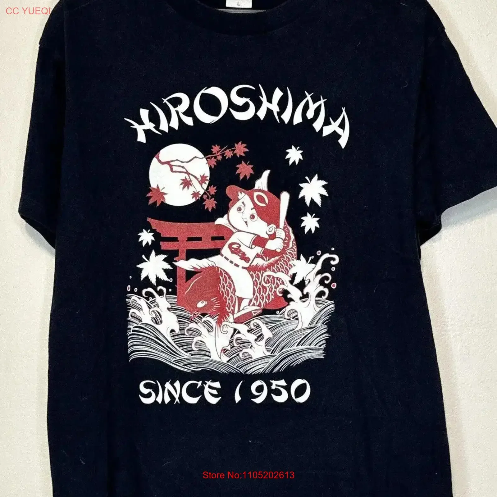

Hiroshima Carp с 1950 года, японская профессиональная бейсбольная футболка, размер L, черная винтажная стираная дизайнерская одежда унисекс, дышащая