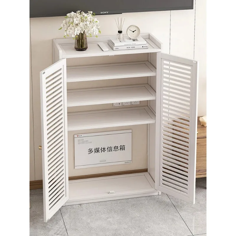 ‌No-Drill WiFi Organizer Cabinet Wall-Mounted Router Shelf with Cable Holes & Sleek Cover for Dustproof Modem Set-top Box