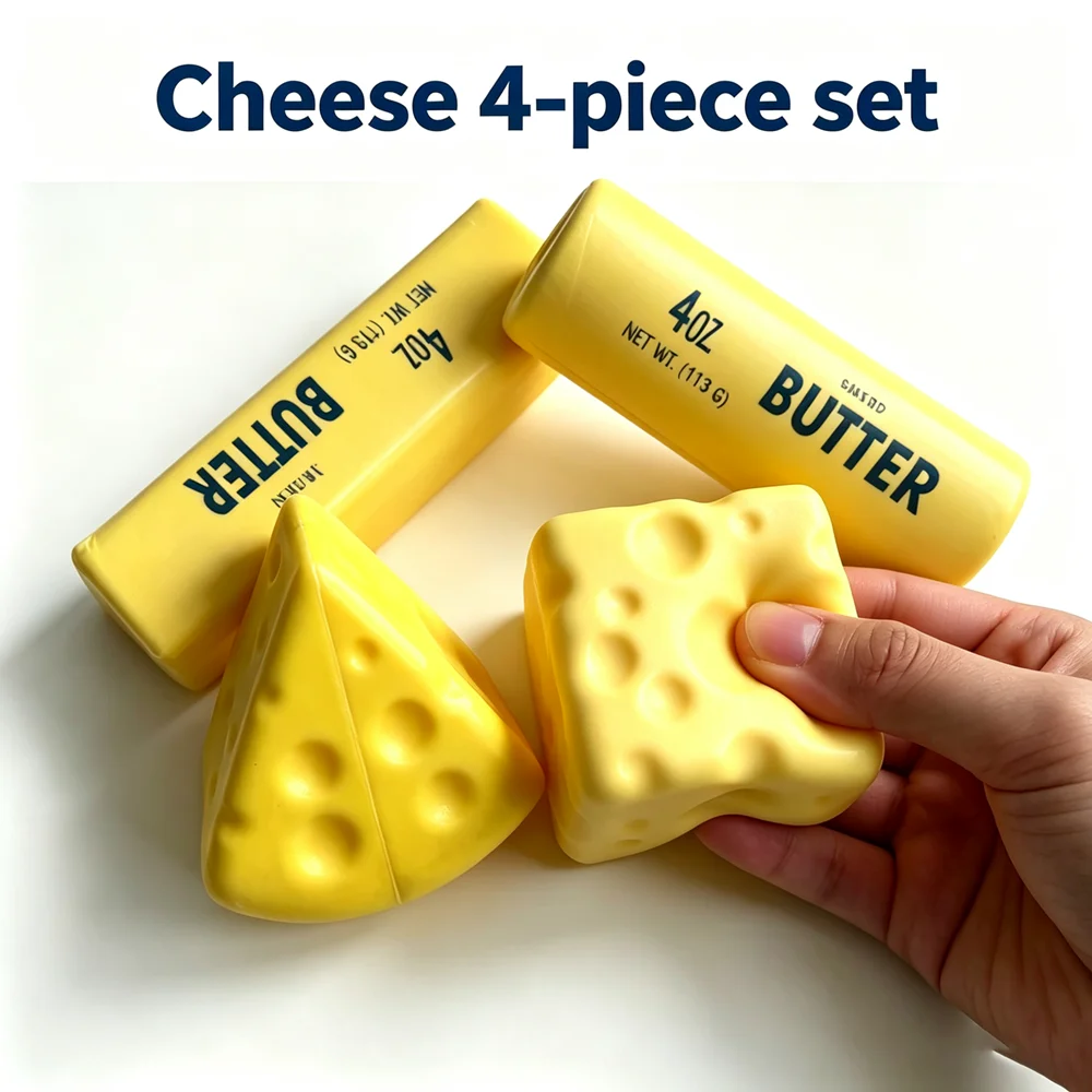 4-Piece Set Butter Stick Squishy Toy, Soft Slow Rising Fake Food Sensory Squeeze Fidget Toy, Anxiety Relief Gift for All Ages