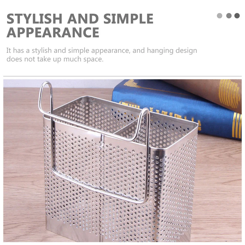 

2Pcs Cooking Utensil Holder Stainless Steel Chopstick Storage Basket Compact Hanging Cutlery Basket for Countertop Utensil
