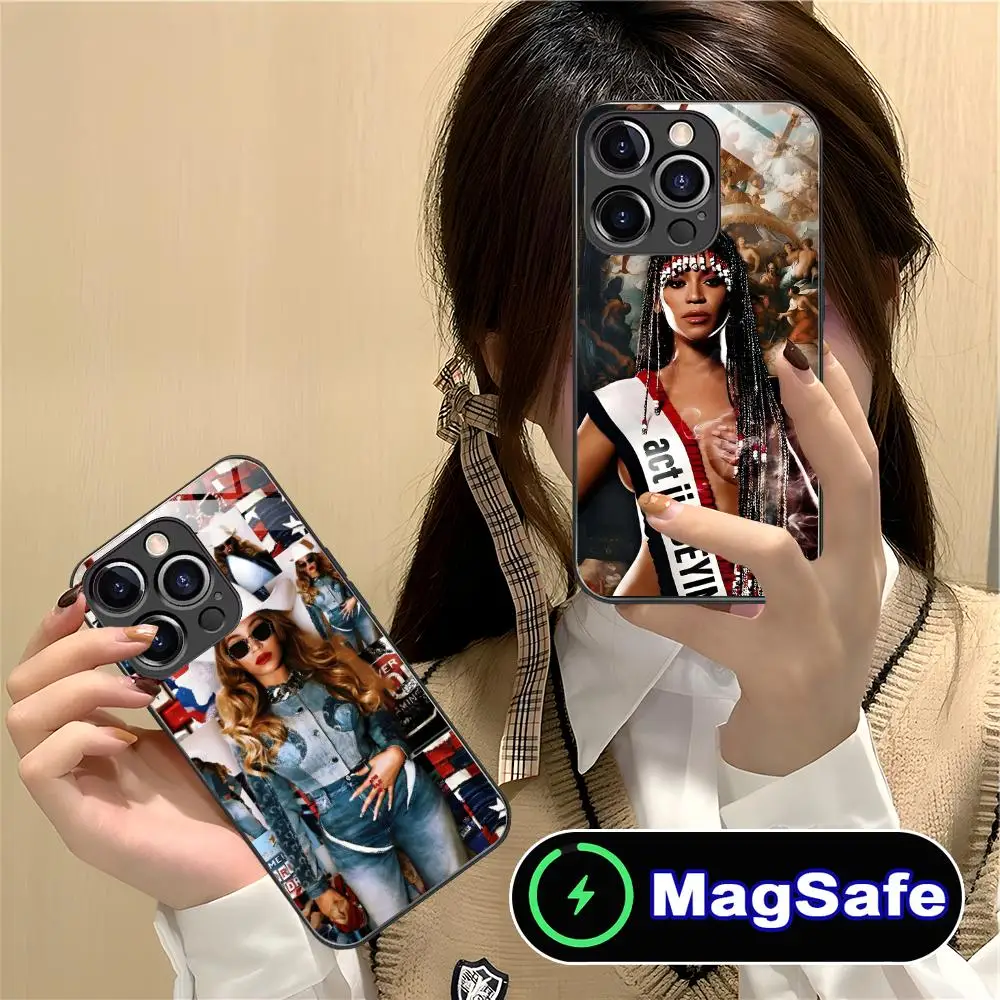 Mode b-beyonce étui de téléphone portable pour iPhone 17 16 15 14 13 12 11 Pro Max Plus Mini MagSafe verre couleur couverture de luxe joli