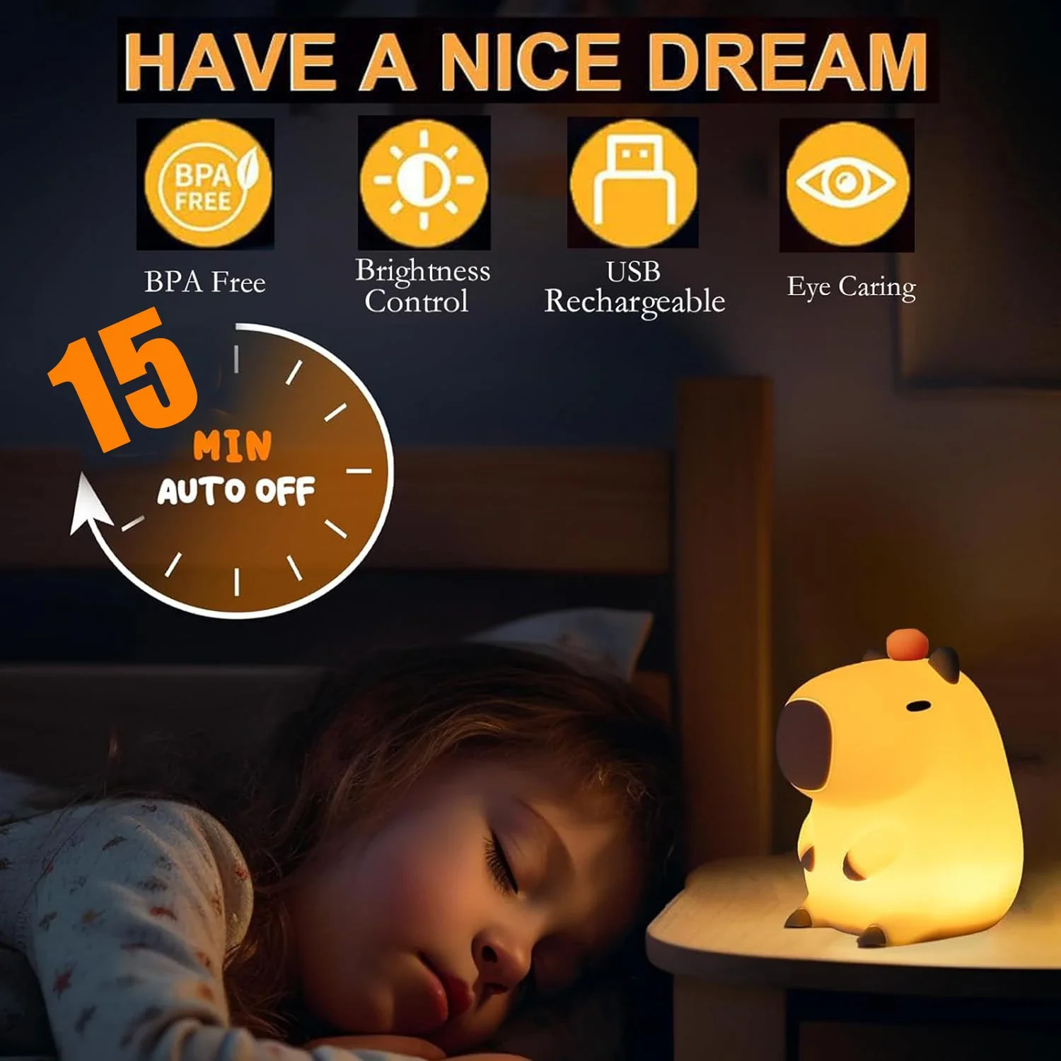 Cute Silicone Capybara Night Light Children\'s Gift USB Rechargeable Animal Touch Bedside Slepp Lamp