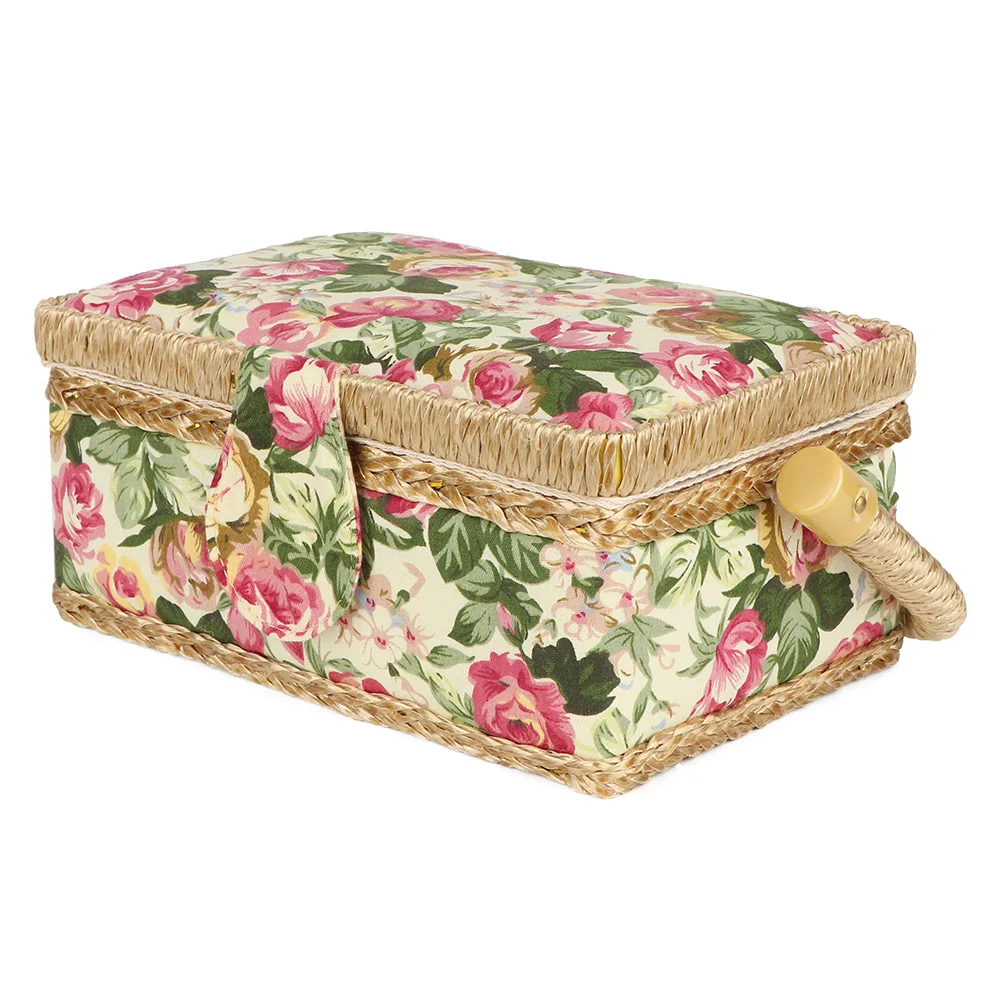 Household Sewing Storage Basket Fabric Craft Handmade Sewing Organizer Double Layer Buttons Threads Needle Storage Box for Home