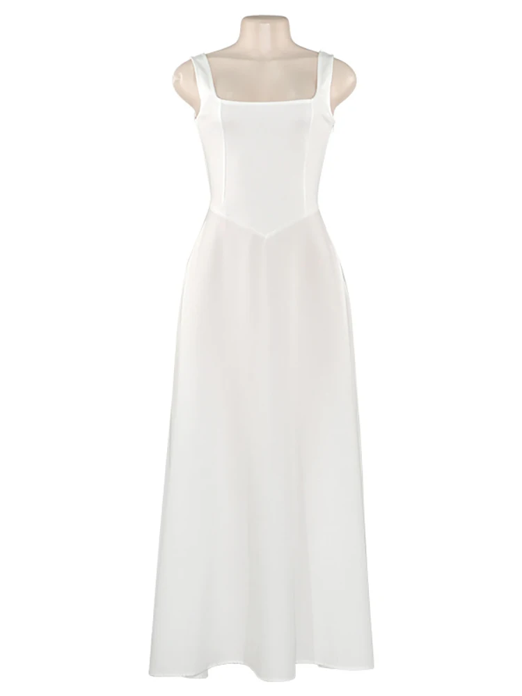 JULISSA MO Sexy Square Collar Women Maxi Dress White Spaghetti Strap High Waist Dress Female Summer Slim Elegant Party Clubwear image 6