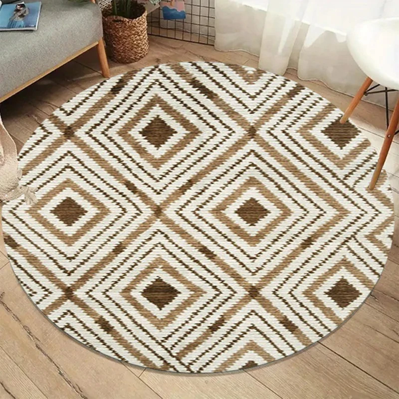 Geometric Diamond Round Carpet Living Room Large Rug Vintage Boho Area Rugs Bedroom Sofa Chair Floor Mat