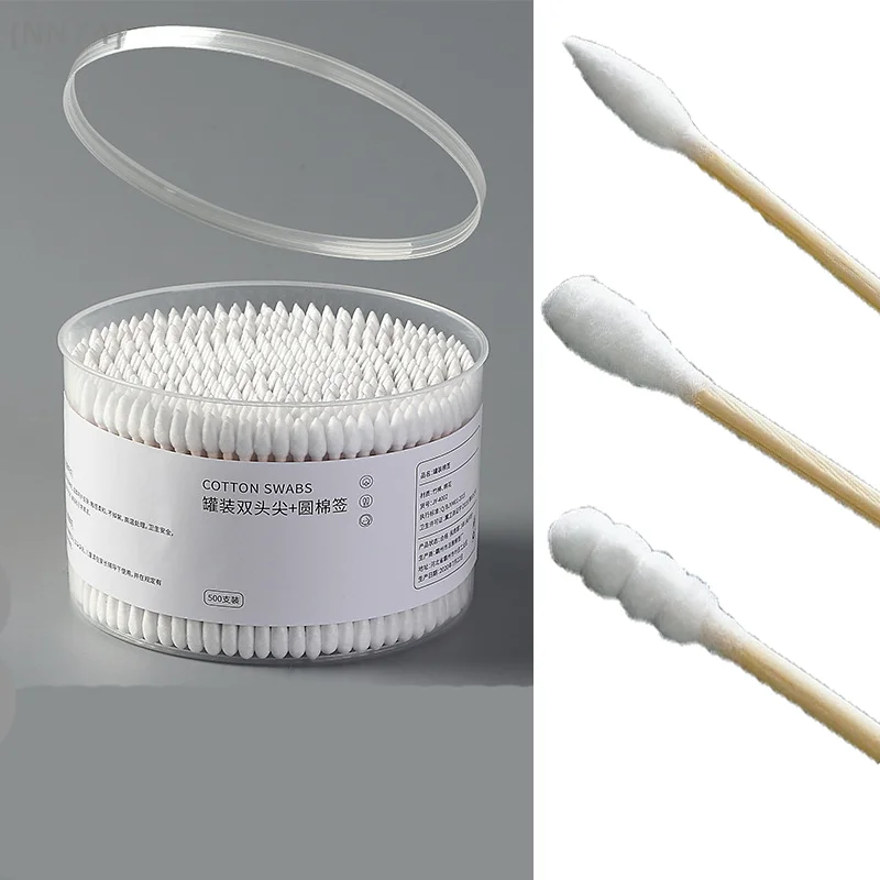 500pcs Boxed Disposable Cosmetic Cotton Double Head Cotton Swab Women Makeup Cotton Buds For Wood Sticks Nose Ears Cleaning Tool