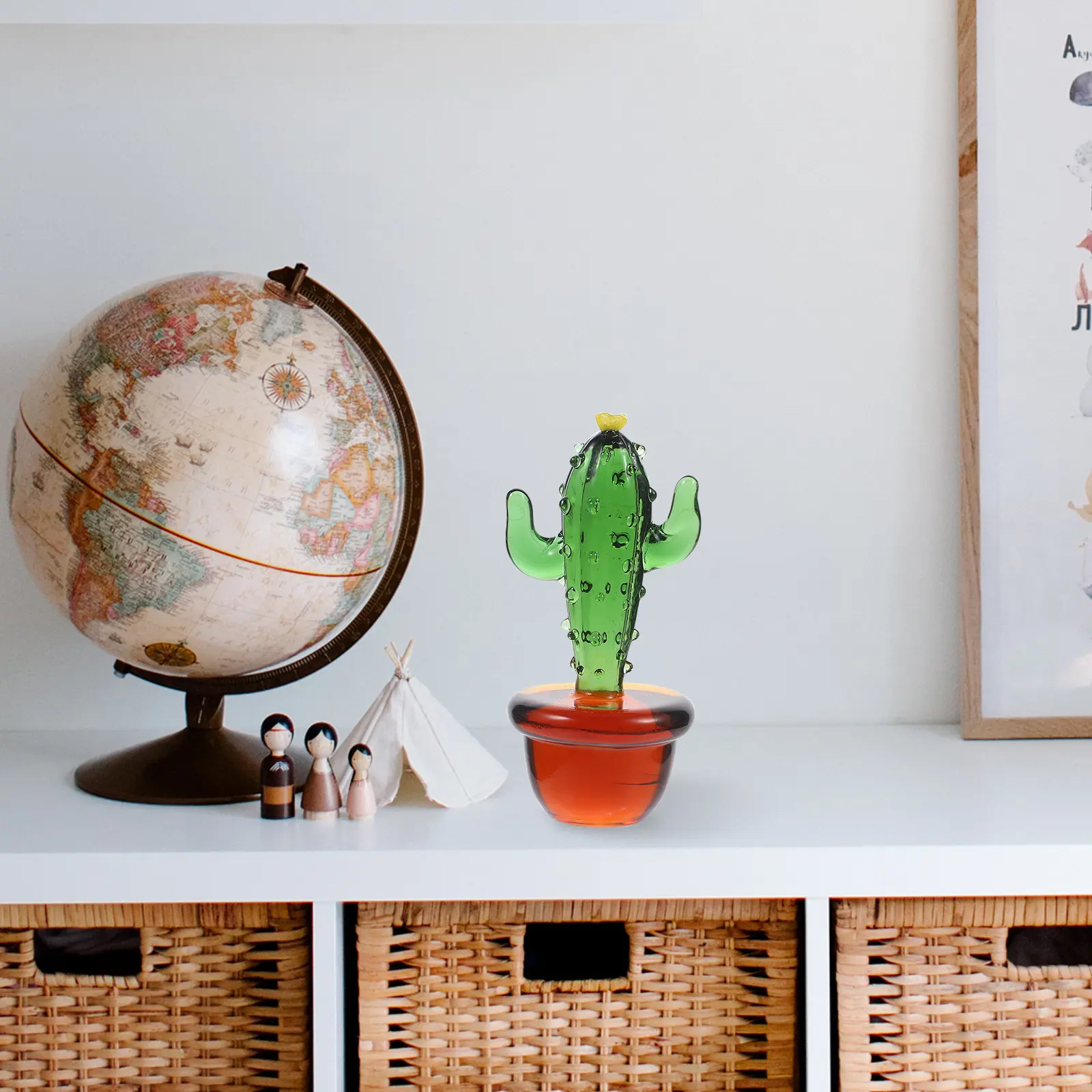 Mini Glass Cactus Decoration Home Office Car Desk Ornament Plant Decor Tabletop Shelf Display Modern Farmhouse Style