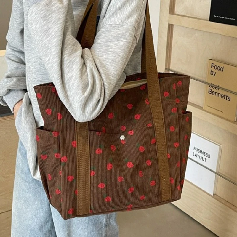 Fashionable Beautiful Corduroy Shoulder Bag Personalized High Grade Commuting Handbag Casual Simple Large Capacity Mommy Bag