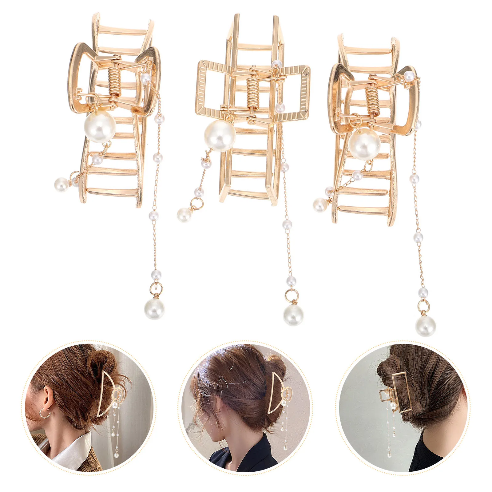 

3 Pcs Pearl Tassel Hair Clip Stylish Accessories for Women Birthday Wedding Quality Material Durable Flexible Hair Tool