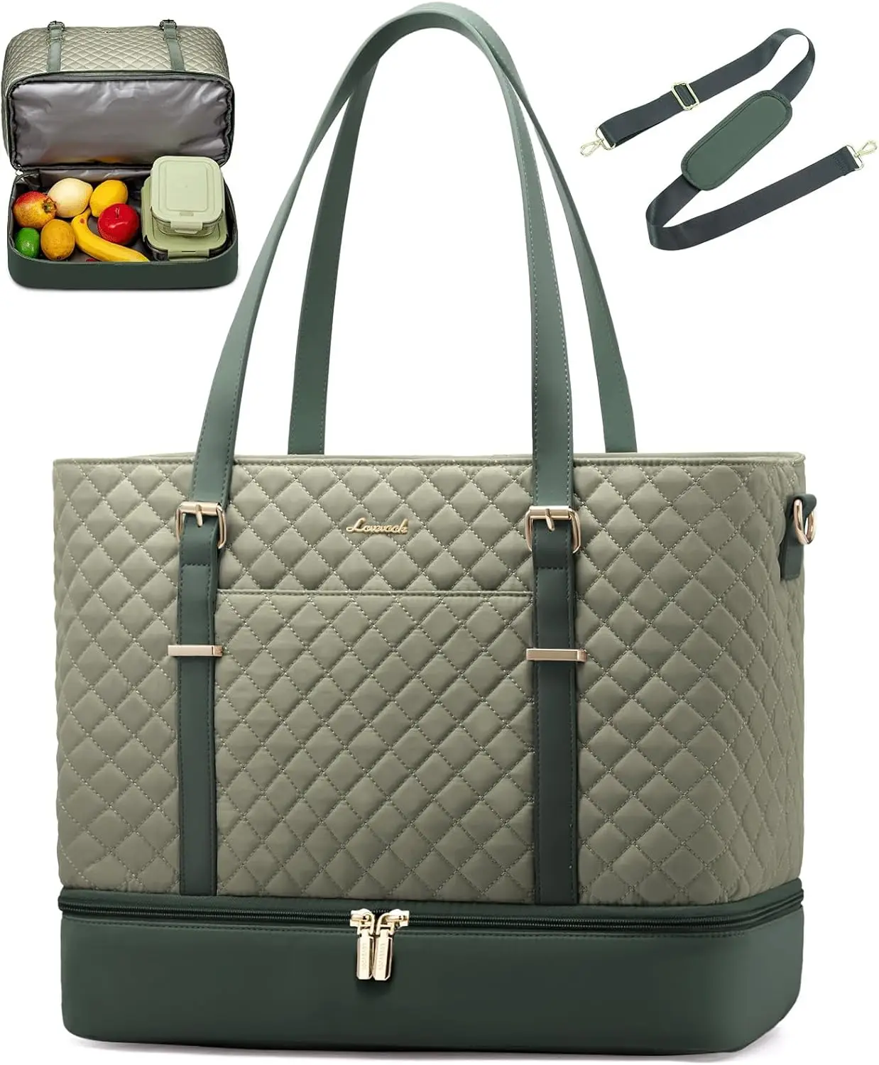 

15.6 Inch Laptop Tote Bag with Lunch Compartment & Cup Holder, Lightweight Work Briefcase for Women, Travel, Business