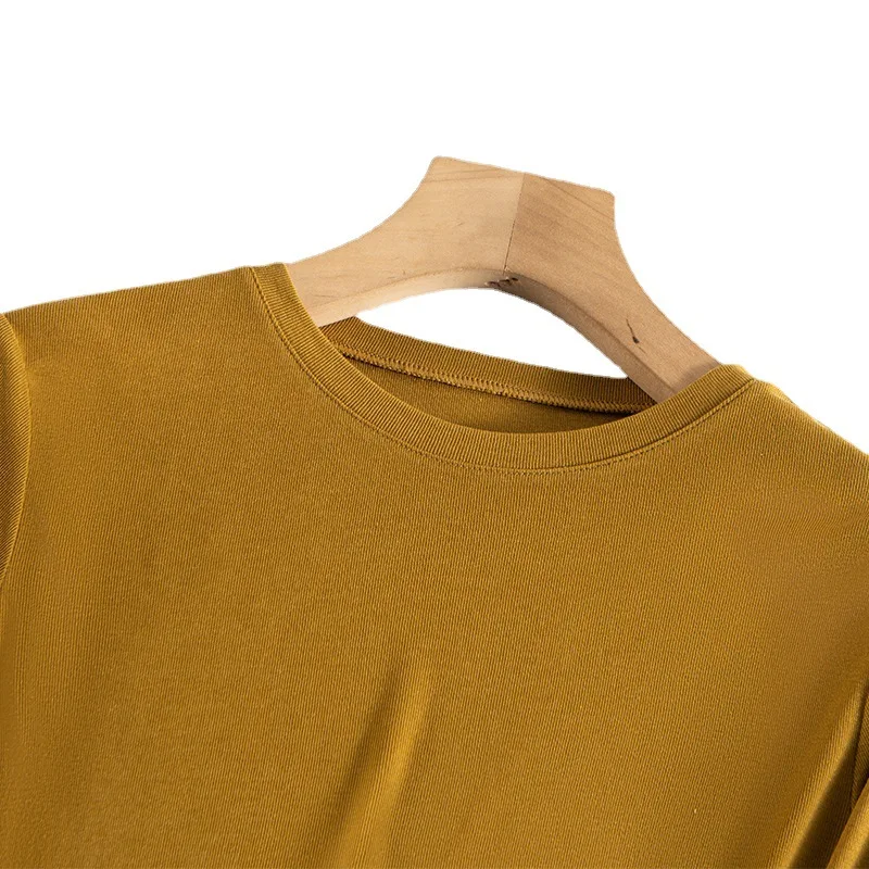 BirdTree, 6A 6% Natural Silk Eleganckie koszulki, damskie koszulki z długim rękawem O Neck, Casualowe topy OL, 2024 Jesień Zima Nowość T48749QM