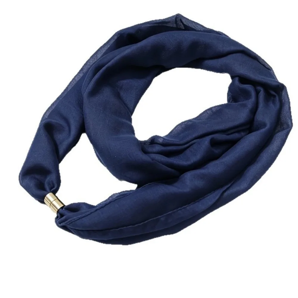 Minimalist Magnet Clasp Neck Scarf Solid color Quick Wear Magnetic Buckle Scarf Bali Yarn French Style Silk Scarf Autumn