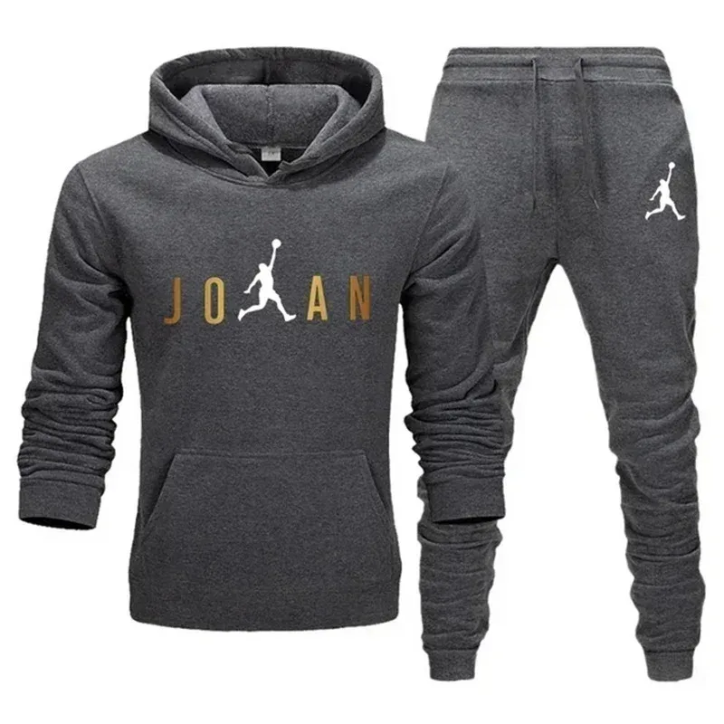 Men's Fashionable Casual Sportswear Outdoor Fitness Jogging Set Autumn and Winter Pullover Hoodie + Sweatpants Two-Piece Set