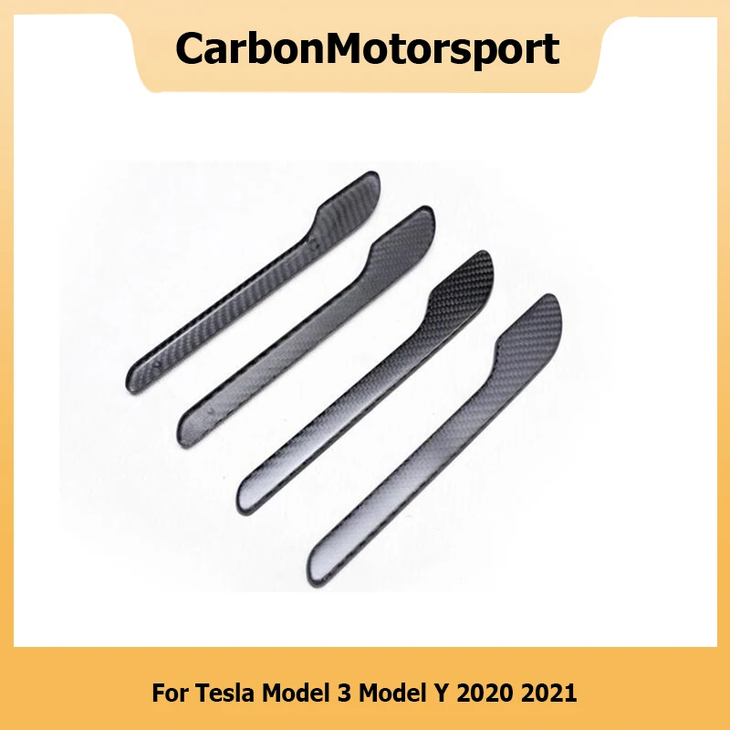 Full Real Dry Carbon Fiber Door Handle Cover Trim Stickers for Tesla Model 3 17 18 19 20 21 22 Model Y 20 21 22 4 Pieces/set