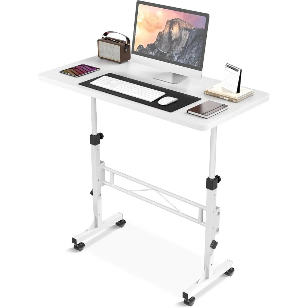 

Small Standing Desk Adjustable Height, Mobile Stand Up Desk with Wheels, 32 Inch Portable Rolling Desks Computer Office Workstat