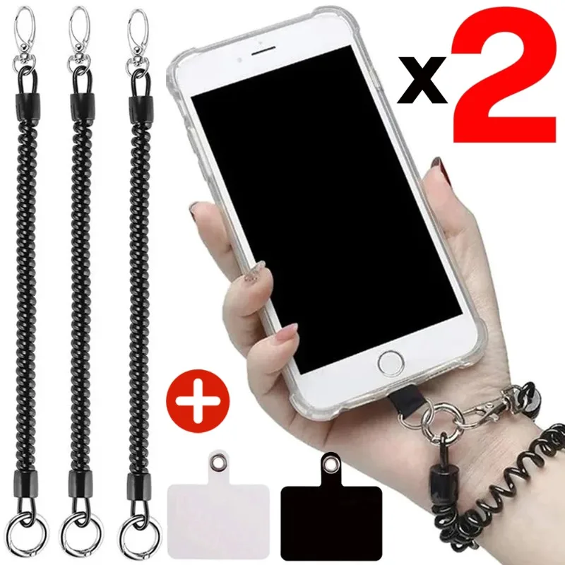 Telescopic Anti-theft Spring Lanyard Gasket Phone Safety Tether with Card Universal Phone Charm String Smartphone Straps