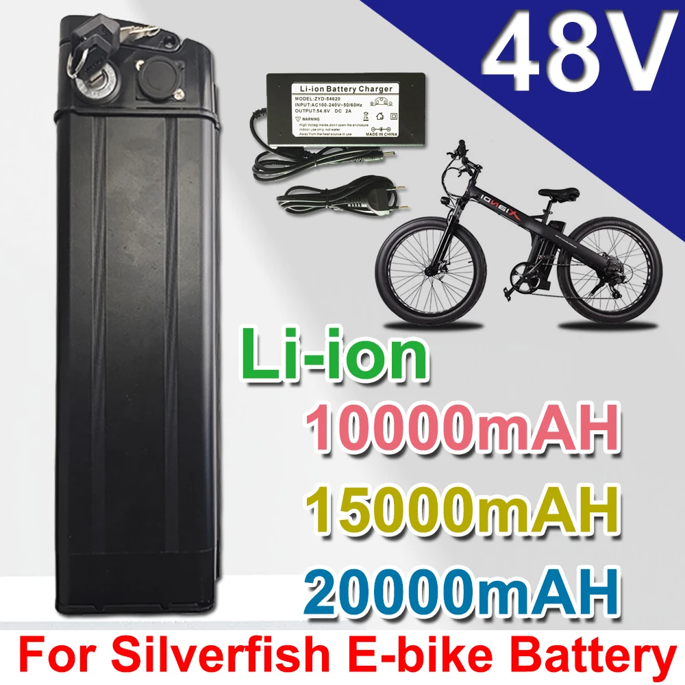 Battery 48V 10AH 15AH 20AH Lithium ion Battery Pack with Aluminum Case Anti-theft Lock+54.6V 2A DCcharger