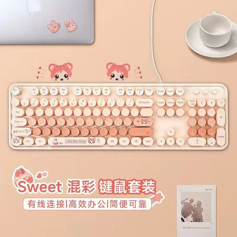 Wired Keyboard SWEET Girl Mechanical Feel Desktop Laptop Keyboard Office Game