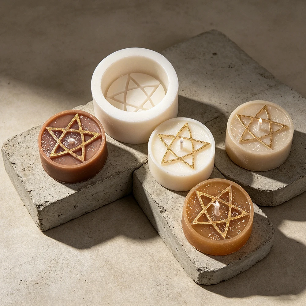 Mini Pentagramm Stern Silikon Kerzenform, Okkulte Sternmuster Zylinderformen für DIY Kerzen Seife Harz Handwerk Heimdekoration