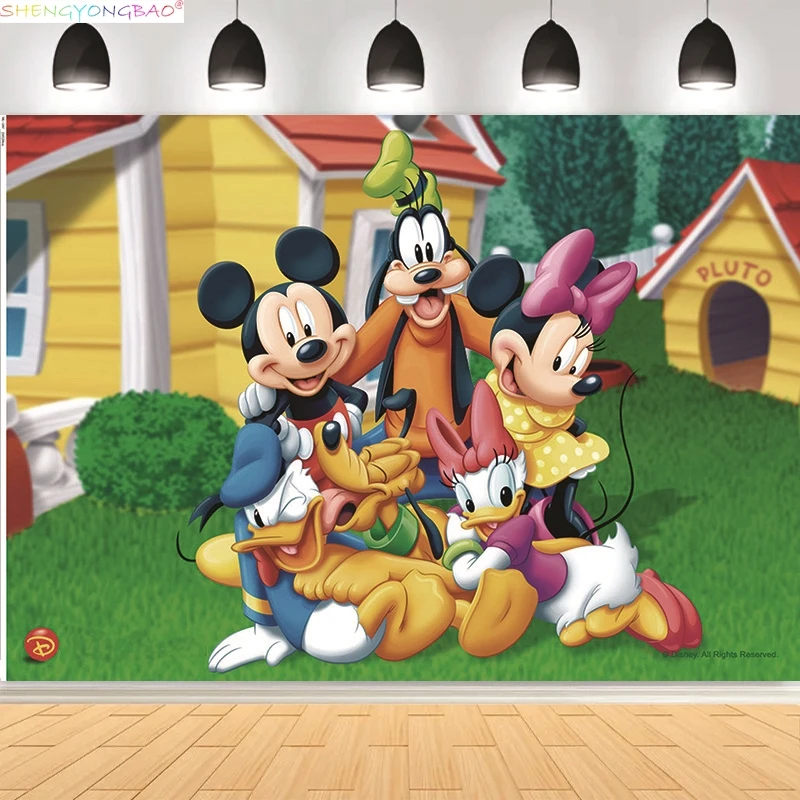 

Disney Mickey Mouse Kids Happy Birthday Background Minnie Party Decorations Baby Shower Disneyland Photography Backdrops XC-15