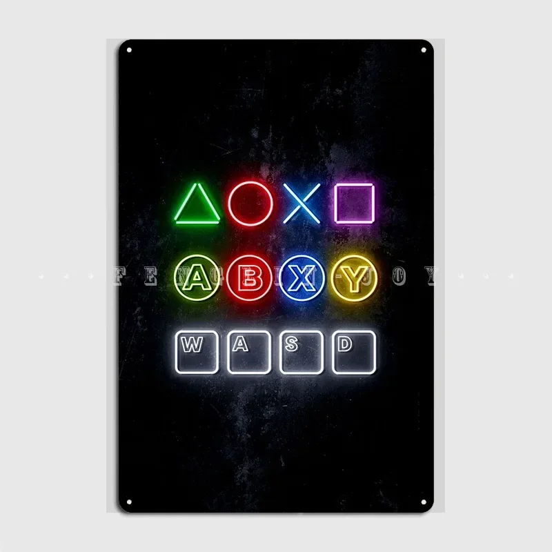 Gaming Buttons Horizontal Metal Sign Cinema Kitchen Cave Pub Vintage Wall Decor Tin Sign Poster