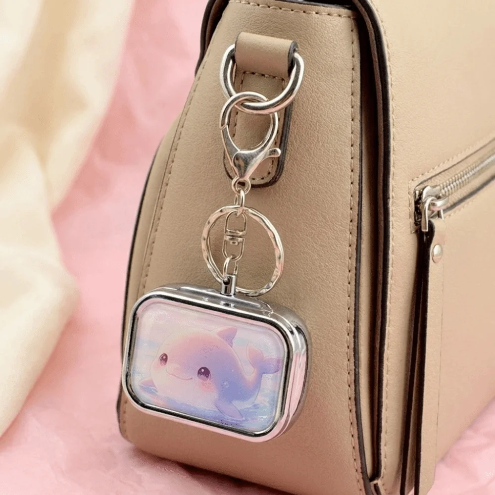 Cartoon Pillbox Keychain Pendant Portable Metal Jewelry Storage Box Rectangular Movable Compartment Mini Storage Box Gift Giving