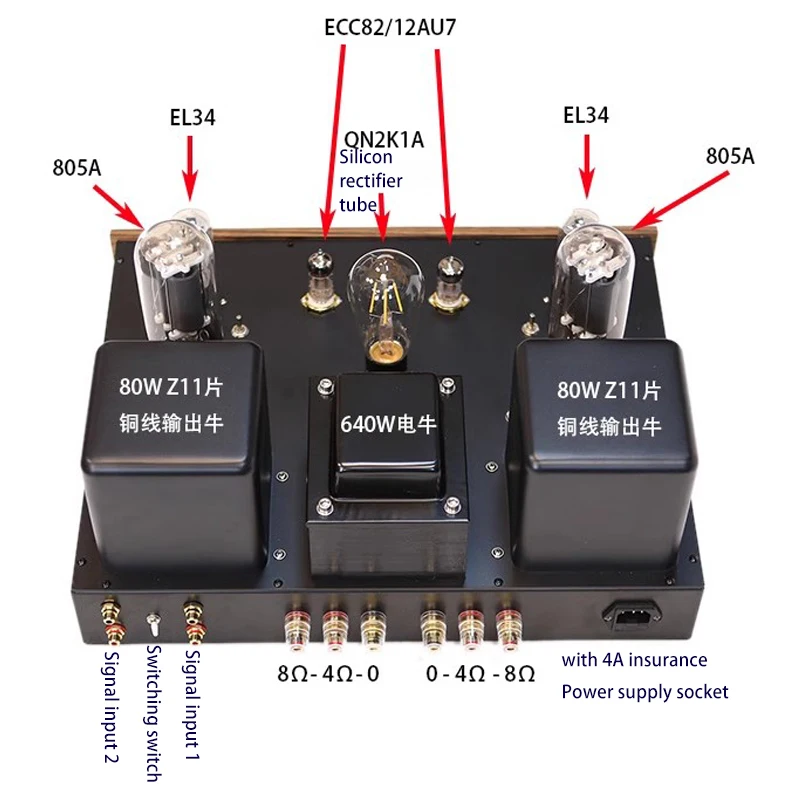 AIYIMA SMSL ECC82 EL34 805A 805 Vacuum Tube Amplifier 45WX2 Stereo Single End Class A Amplifier With VU Table Hi-end Amp Audio