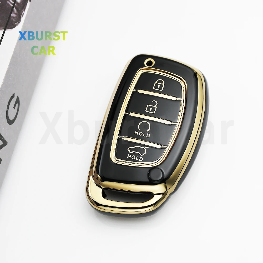 

Чехол для ключа автомобиля из TPU с золотистой окантовкой для Hyundai Elantra, Creta, Ix35, Ix45, I10, I30, I40, Tucson, Santa Fe, Rena, Sonata