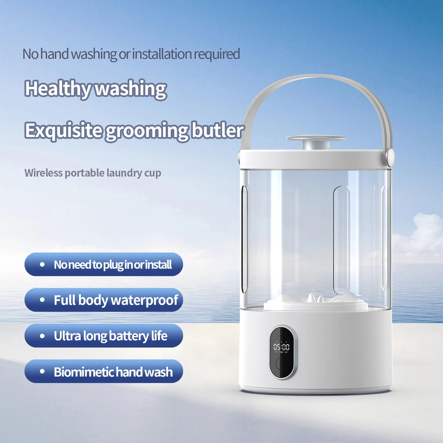 Máquina de lavar roupa portátil, display digital, copo de lavagem totalmente automático, lavagem poderosa para roupas íntimas