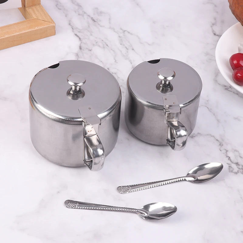 Stainless Steel Seasoning Jar Dustproof With Lid Sugar Bowl Restaurant Oil Splash Chilli Pepper Jar Seasoning Container