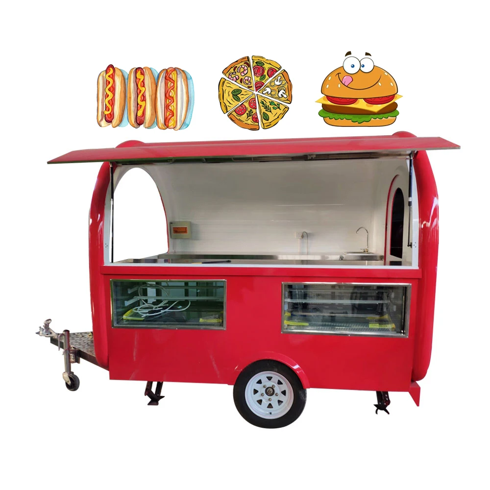 

Mobile Street Tea Coffee Vending Carts Round Food Trailer Snack Ice Cream Hot Dog Cart Food Cart With Wheels