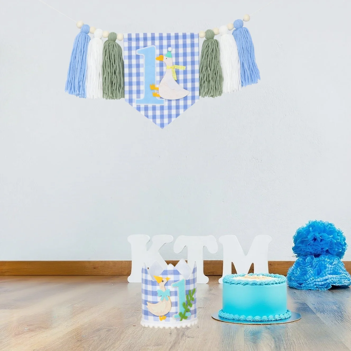 Hochstuhl-Banner zum 1. Geburtstag, blaue große Gans-Thema, dekorative Girlande für Geburtstagsfeiern, Foto-Requisiten, Partyzubehör für Jungen – Detail 9