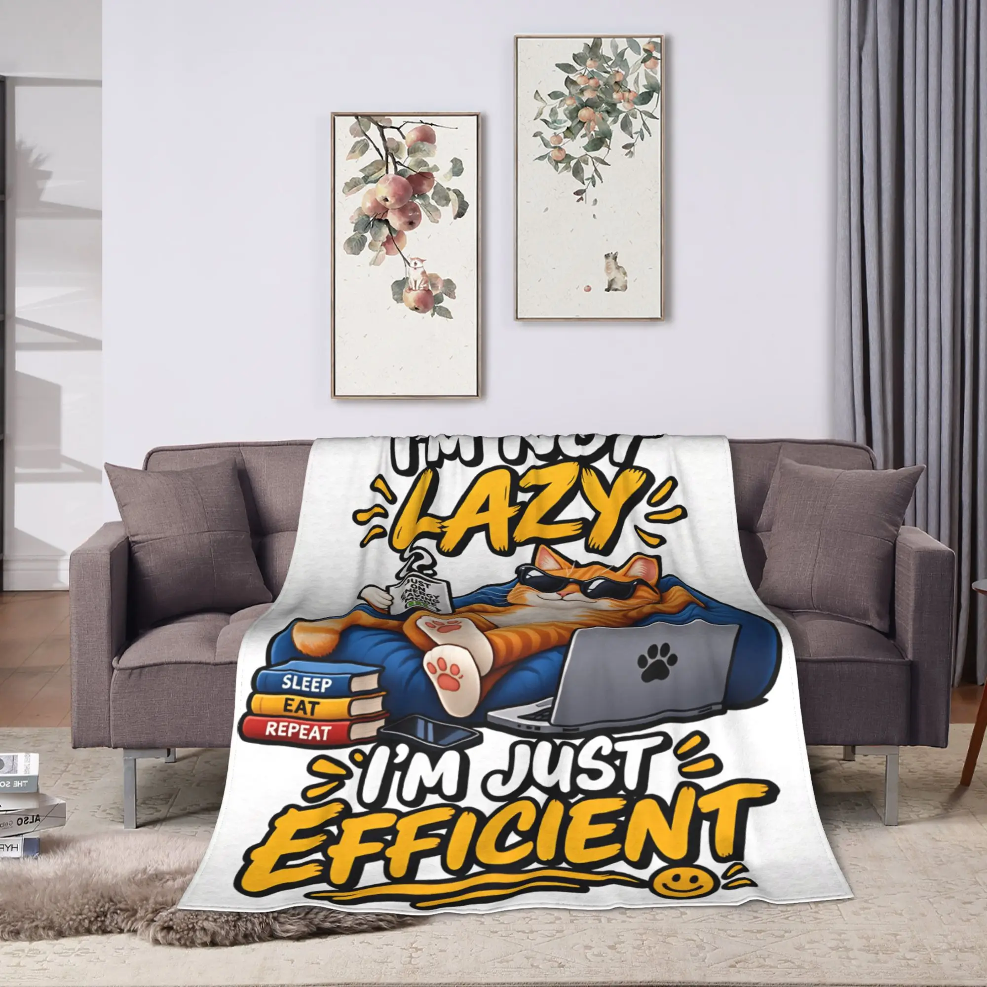 I'M NOT LAZY I'M JUST EFFICIENT Super Soft Blanket  Funny Camping Throw Blanket Couch Chair Flannel Bedspread Sofa Bed Cover