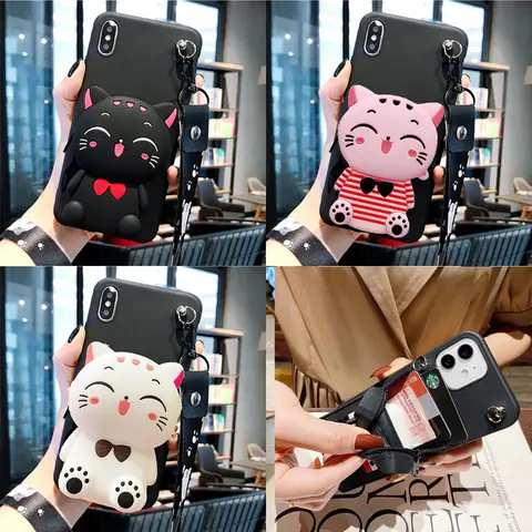 Cartoon DIY 3D Cat Wallet Soft TPU Case For Samsung Galaxy A5 2017 A6 A7 2019 A8 A9 2018 S6 S7 S8 Plus Cute Tiger Cover