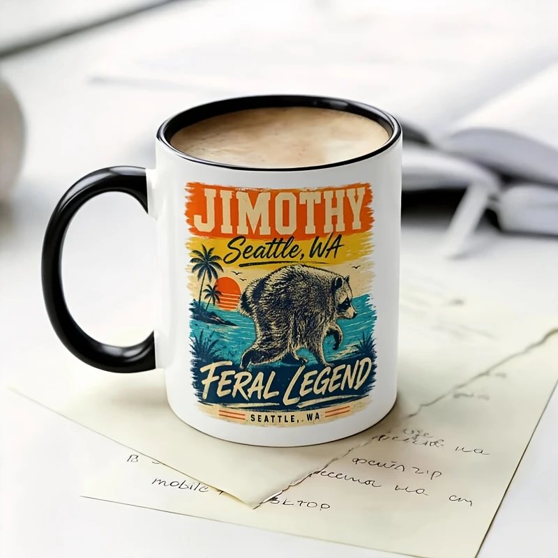 Funny Jimothy Raccoon Seattle Feral Legend Meme Print Coffee Mug Cup Home Ceramic Coffee Mugs High Quality Gift Water Cup