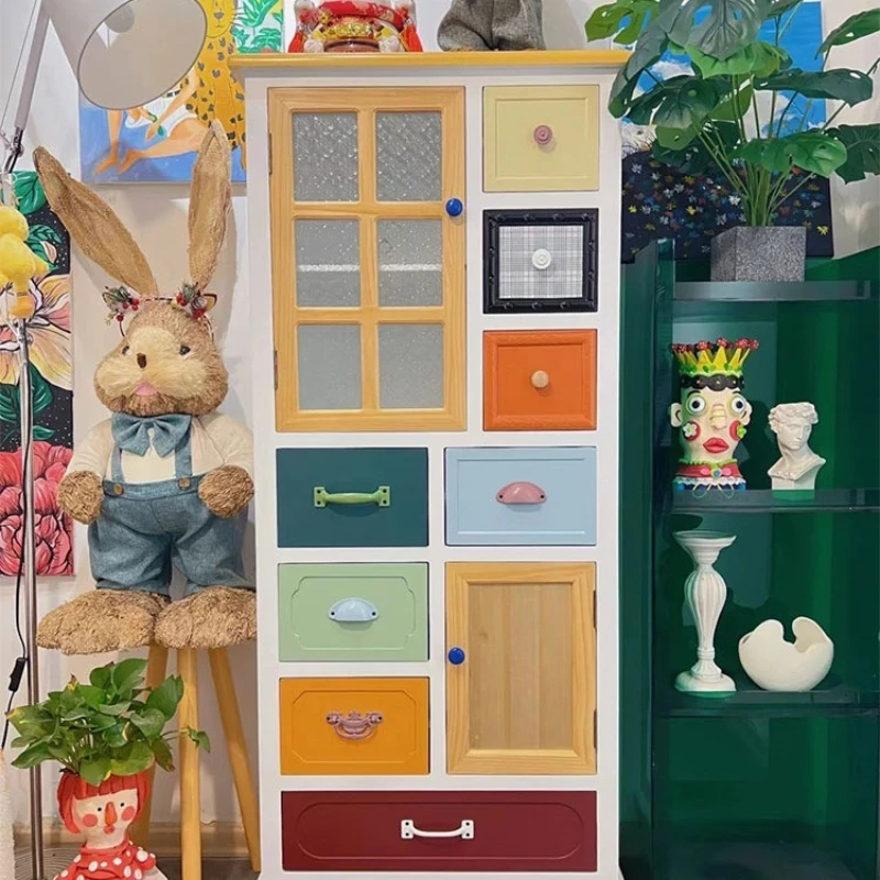 

American rural solid wood wine cabinet living room high cabinet modern simplicity