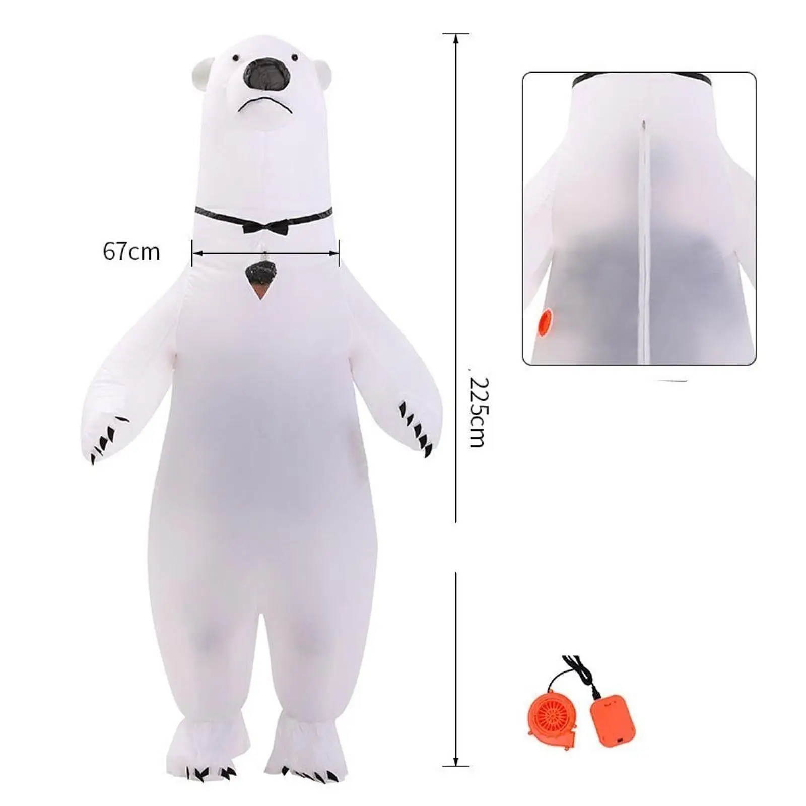 Wit opblaasbaar beer kostuum polyester dieren jumpsuit draagbaar luchtblaaspak voor Halloween cosplay party festival carnaval