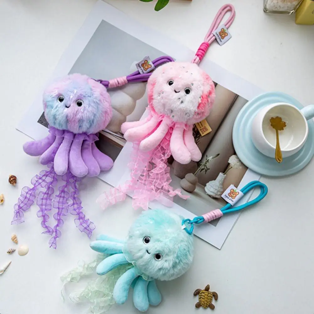 

Silk Ribbon Lovely Jellyfish Keychain Octopus Dreamy Marine Organism Pendant Soft Creative Plush Jellyfish Pendant Aquarium Gift