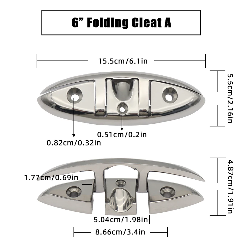 4.5/5/6/8 inch Marine Mooring Opvouwbare Cleat 316 Roestvrij Staal Hoge Spiegel Gepolijst Glanzende Boot dek Opvouwbare Cleats Onderdelen