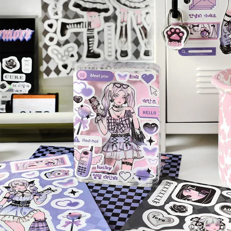 Cartoon Sweet Cool Girl Sticker Handbook Material Phone Case Decoration Sticker