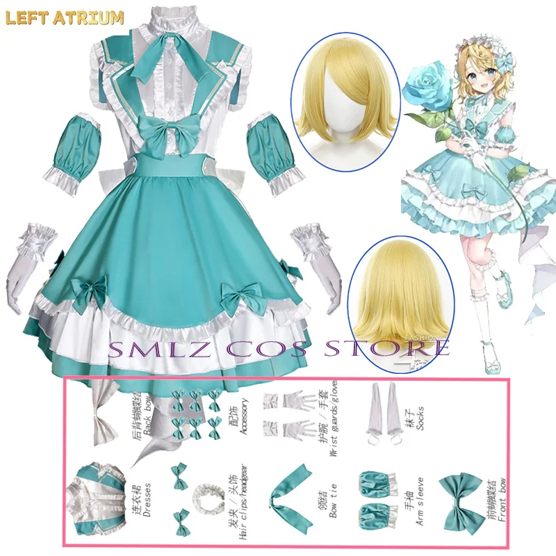 Disfraz de Cosplay de Rin del Anime Project Sekai, Uniforme de Princesa Len Rin, Vestido, Peluca, Traje para Fiesta de Halloween para Mujer