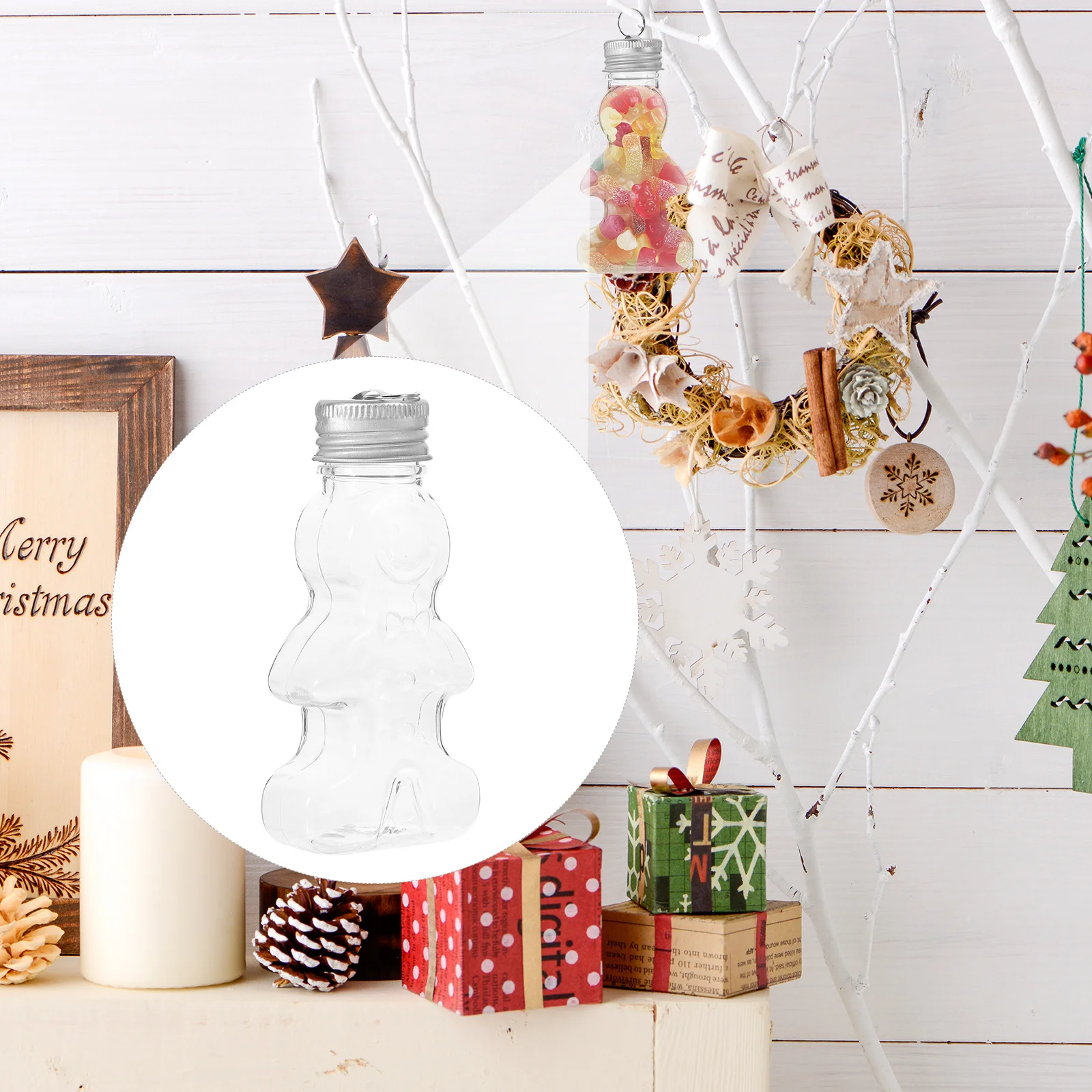 10 قطعة مجموعة زجاجات الزنجبيل الرائعة حاويات المياه الزخرفية الفارغة لشجرة عيد الميلاد معلقة برطمانات الحلوى مع قبعات الختم #5