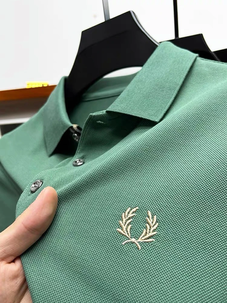 Polo casual bordado de manga curta masculino, marca de alta qualidade, roupa de luxo de verão, lapela 100% algodão, 2024