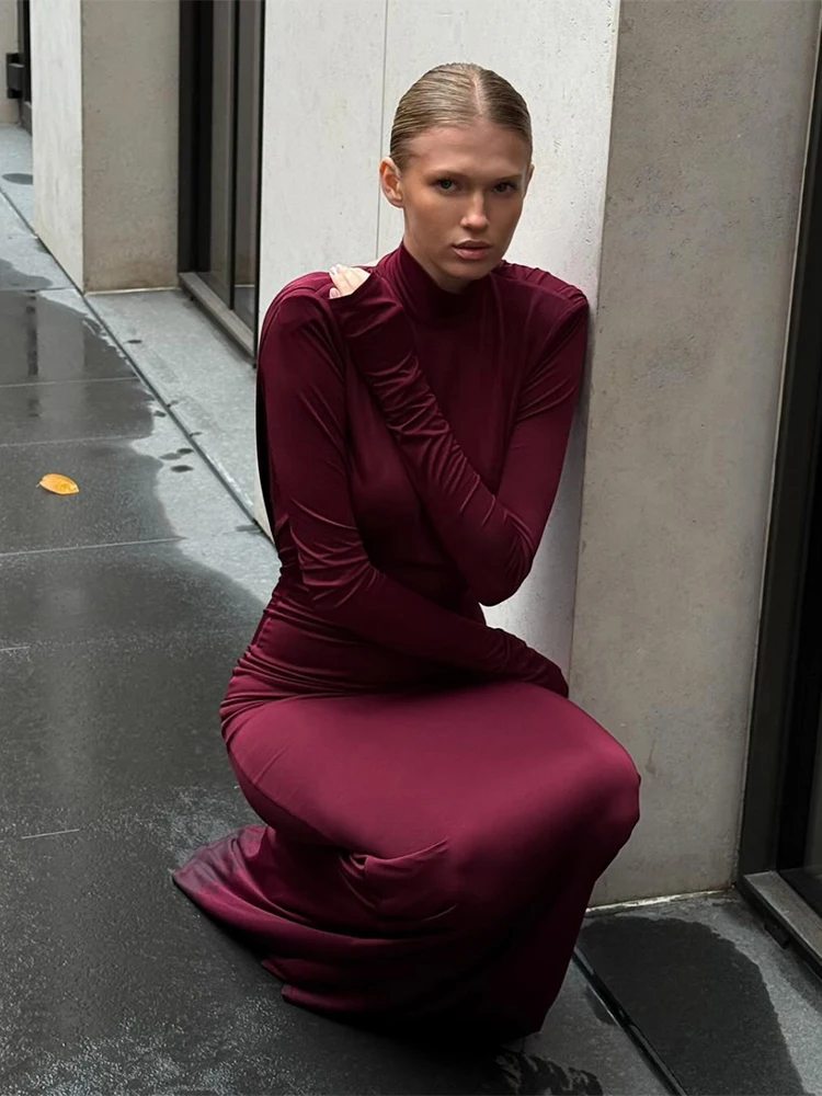 Estranho gato elegante sem costas vestido feminino manga cheia 2026 primavera tendência clássico sexy estiramento magro noite baile de formatura festa maxi bodycon