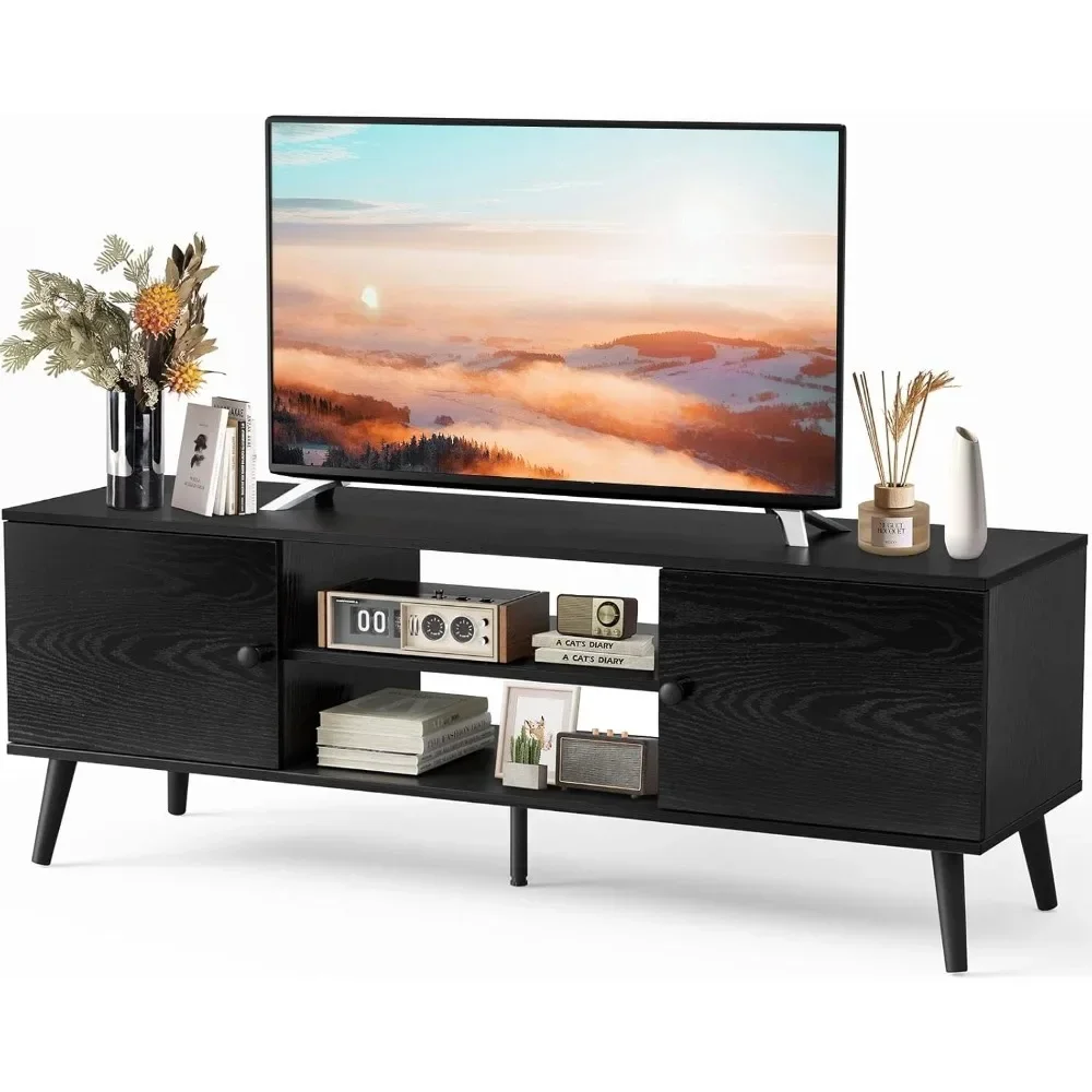 

TV Stand for 55 60 inch TV, Modern Mid Century Entertainment Center with Storage, Media Console Table 2 Cabinet, Soft Hinge