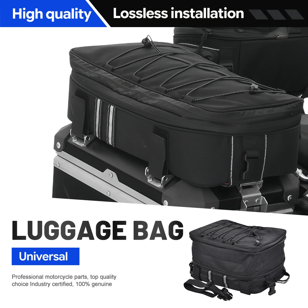 Motorcycle Luggage System Top Bag With Dual Side Panniers Elastic Cord External Mount Reflective Tour Storage Set Accessories