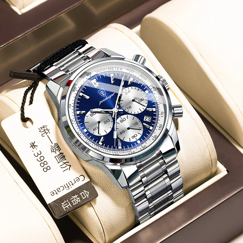 Luxe herenhorloge waterdicht lichtgevend chronograaf datumhorloge voor heren roestvrij staal militaire sport heren quartzhorloges